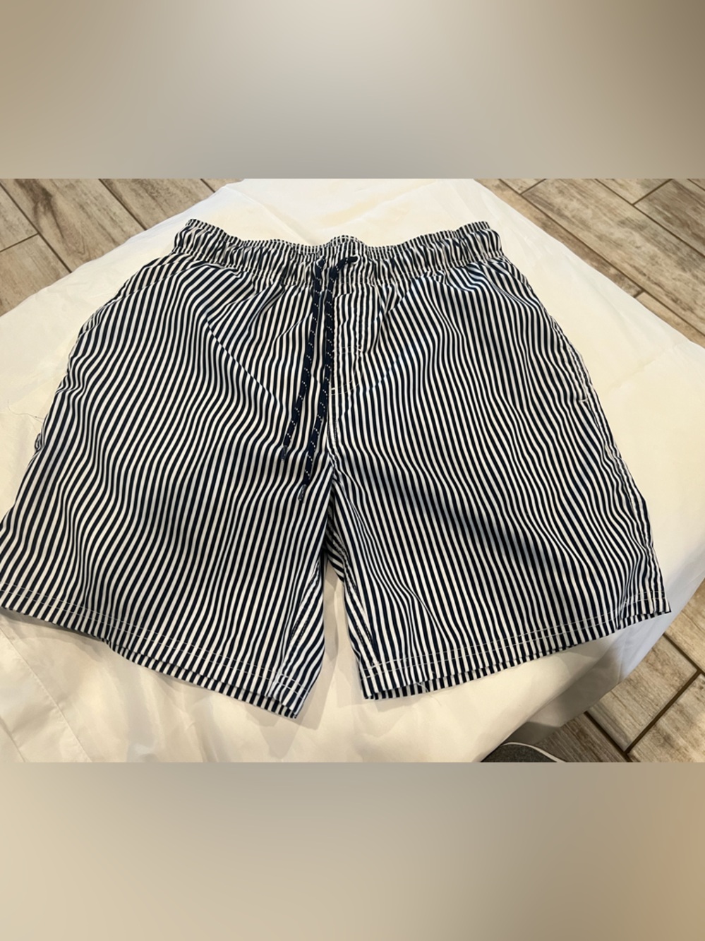 dip Navy and White Vertical Stripe Swim Shorts
